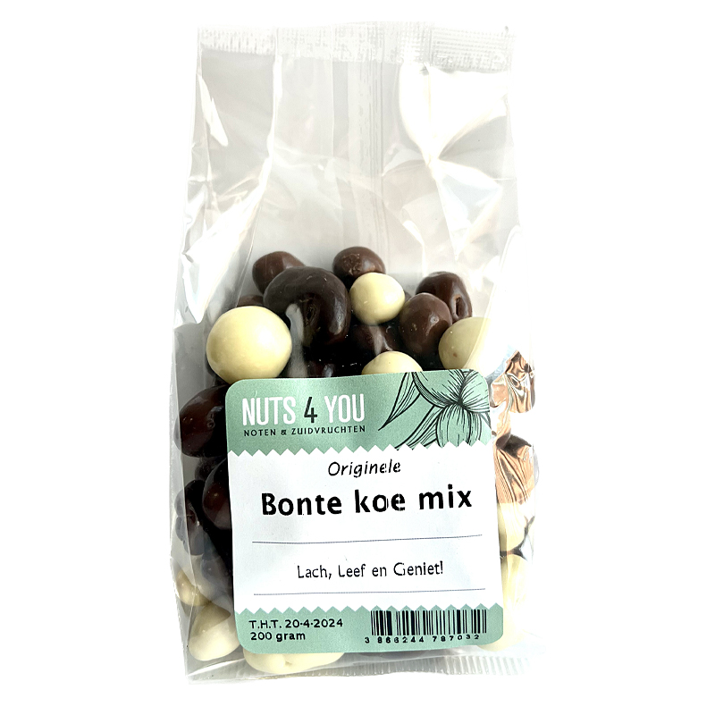 Bonte koe 250 gram [choco rozijnen wit / zwart]